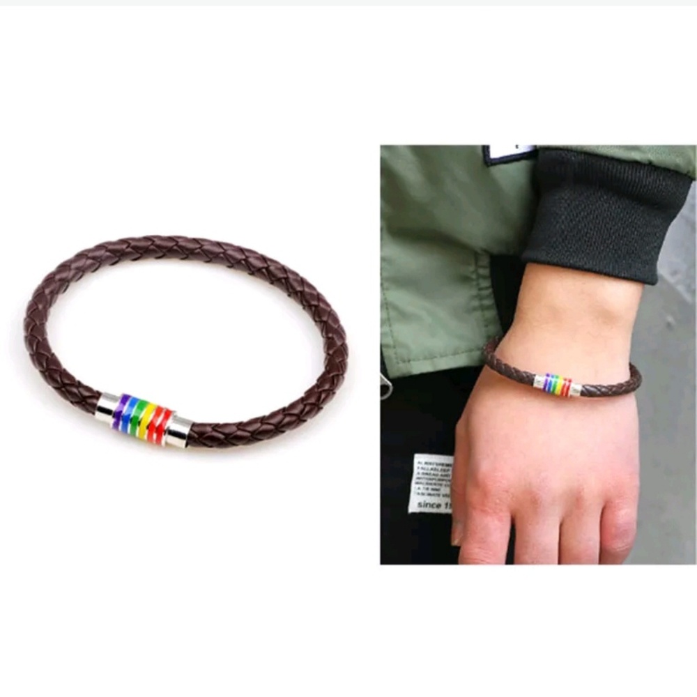 New! Brown Rainbow Leather Braided Bracelet